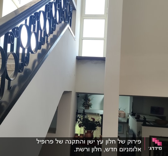 מעקה אלומיניום מעוצב עם עיגולים במדרגות